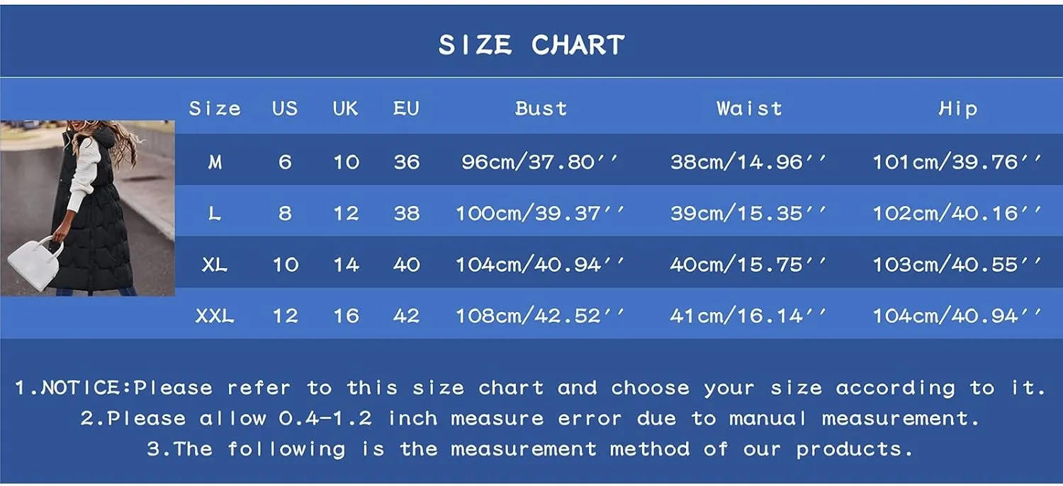 Women's Long Vest Sleeveless Lightweight Puffer Jacket Packable Hooded Down Coat Quilted Vest with Hood Winter