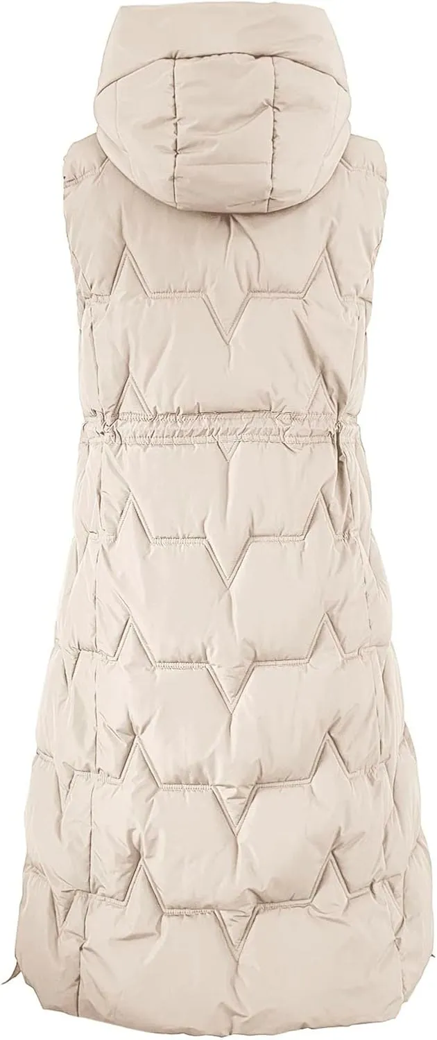 Women's Long Vest Sleeveless Lightweight Puffer Jacket Packable Hooded Down Coat Quilted Vest with Hood Winter