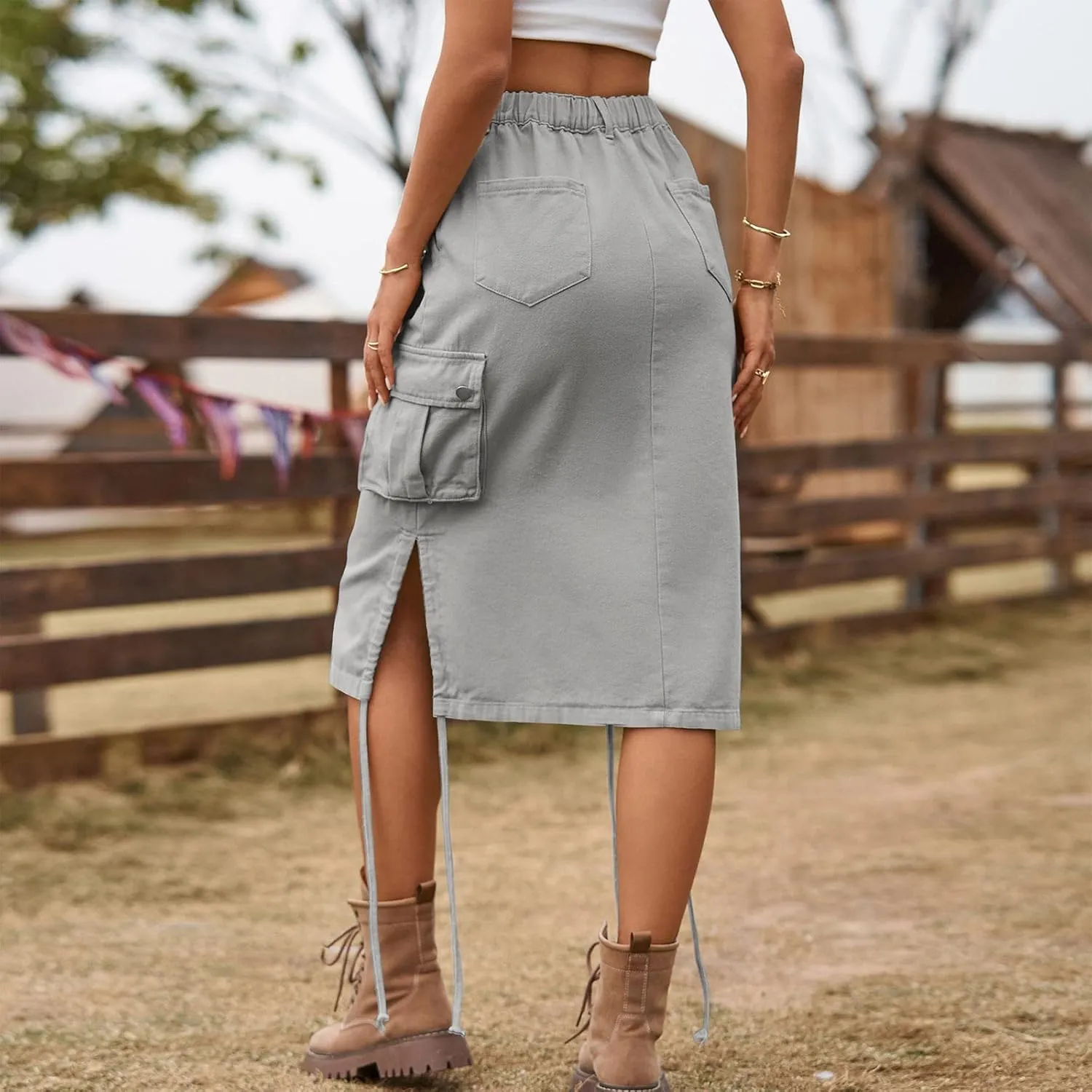 Women's Low Waist Cargo Skirt High Waisted Skirts Denim Skirt with Pocket Fashion Versatile Pencil Skirts for