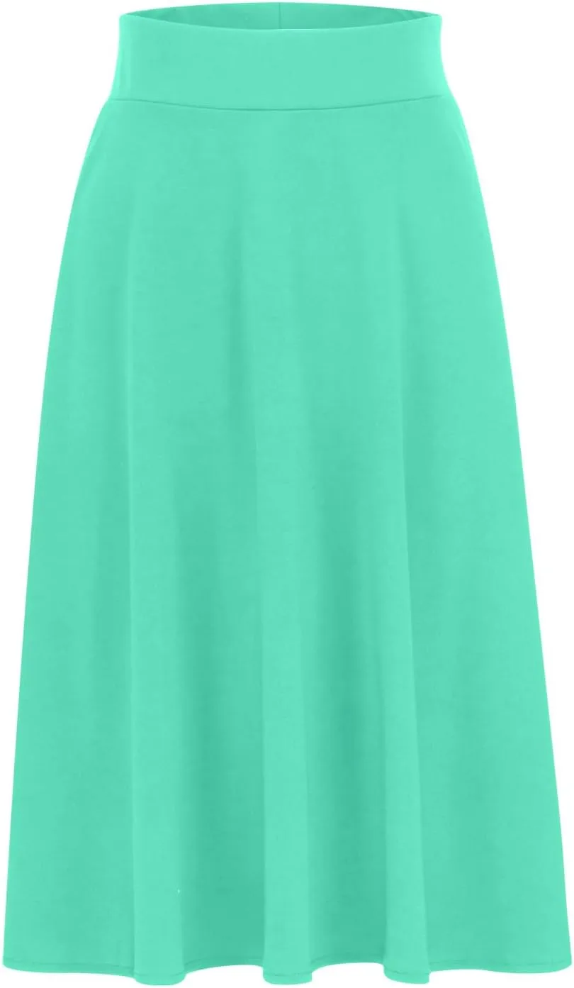 Women's Midi Skirts High Waist Summer Skirts Dressy Casual Solid Skirts Lightweight Flare Skirts Flowy Pleated Skirts