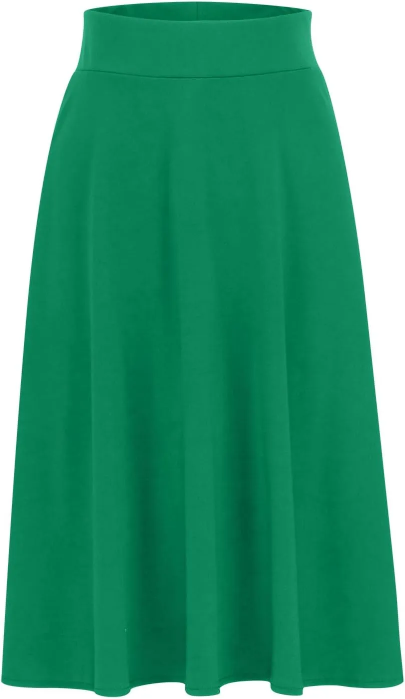 Women's Midi Skirts High Waist Summer Skirts Dressy Casual Solid Skirts Lightweight Flare Skirts Flowy Pleated Skirts