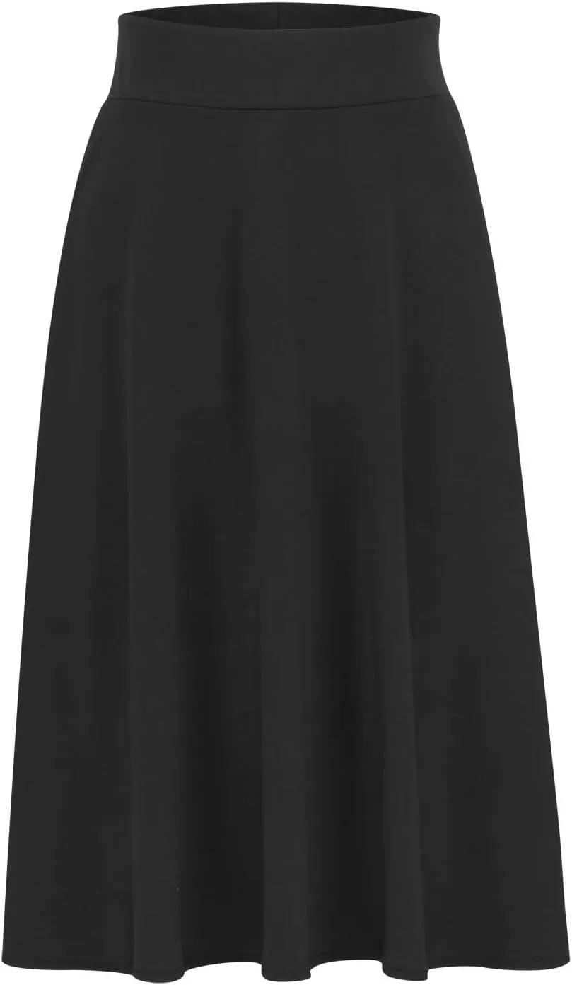 Women's Midi Skirts High Waist Summer Skirts Dressy Casual Solid Skirts Lightweight Flare Skirts Flowy Pleated Skirts