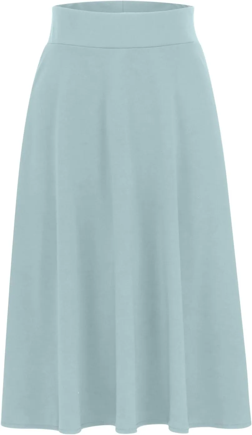 Women's Midi Skirts High Waist Summer Skirts Dressy Casual Solid Skirts Lightweight Flare Skirts Flowy Pleated Skirts