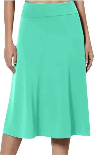 Women's Midi Skirts High Waist Summer Skirts Dressy Casual Solid Skirts Lightweight Flare Skirts Flowy Pleated Skirts