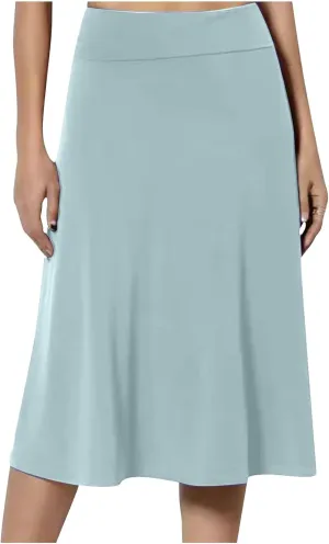 Women's Midi Skirts High Waist Summer Skirts Dressy Casual Solid Skirts Lightweight Flare Skirts Flowy Pleated Skirts