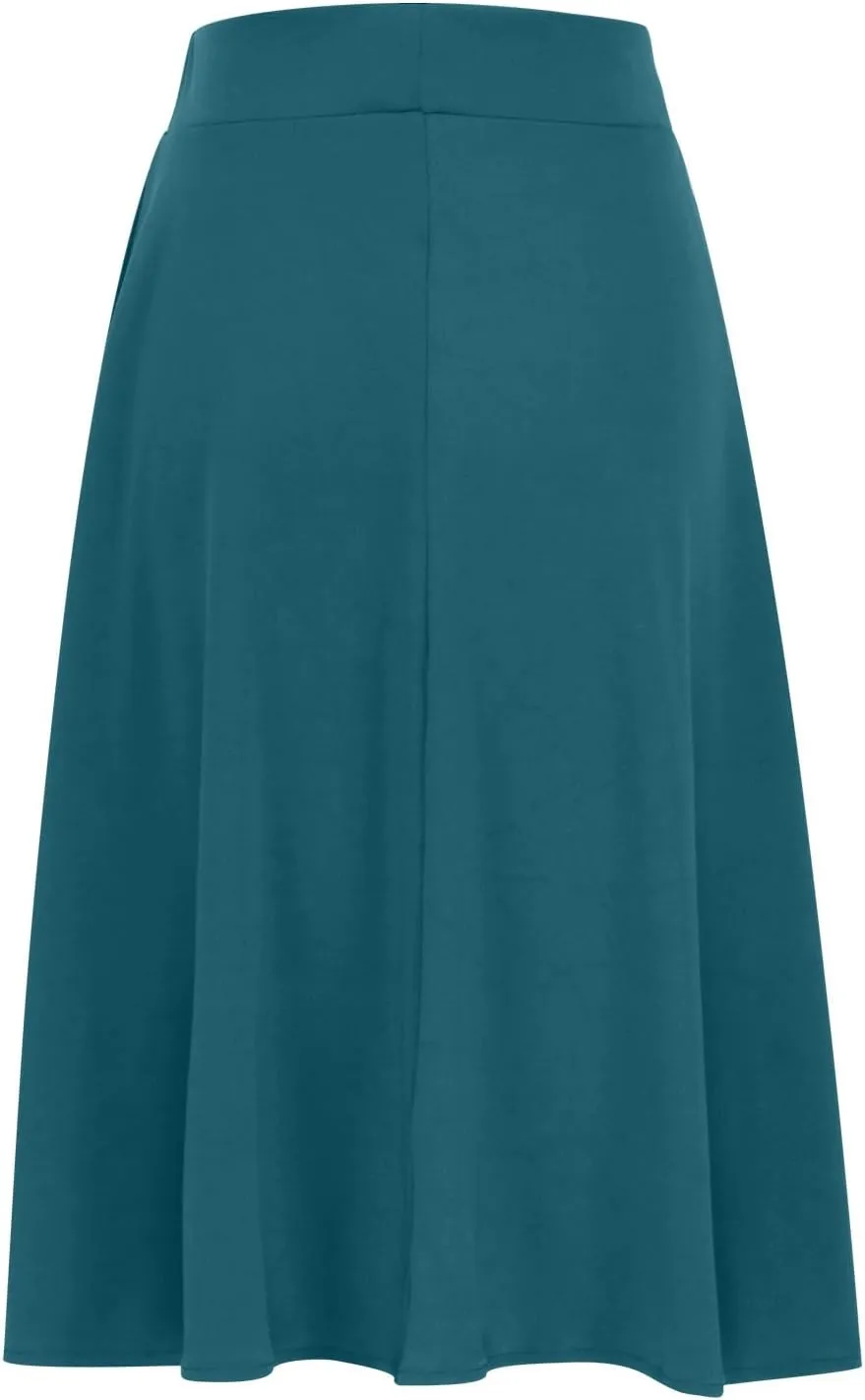 Women's Midi Skirts High Waist Summer Skirts Dressy Casual Solid Skirts Lightweight Flare Skirts Flowy Pleated Skirts