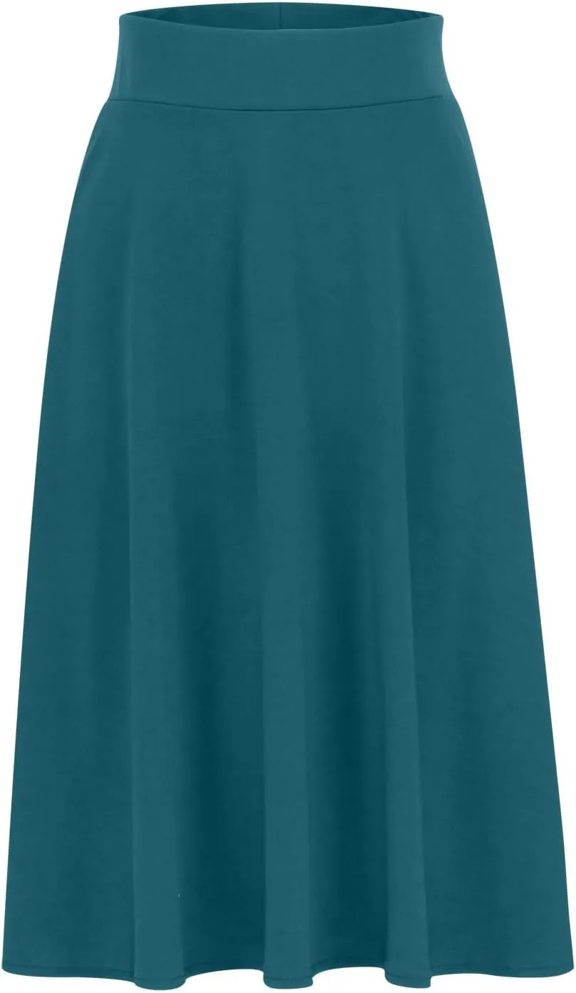 Women's Midi Skirts High Waist Summer Skirts Dressy Casual Solid Skirts Lightweight Flare Skirts Flowy Pleated Skirts