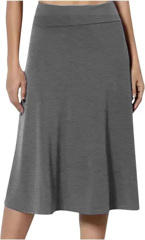 Women's Midi Skirts High Waist Summer Skirts Dressy Casual Solid Skirts Lightweight Flare Skirts Flowy Pleated Skirts