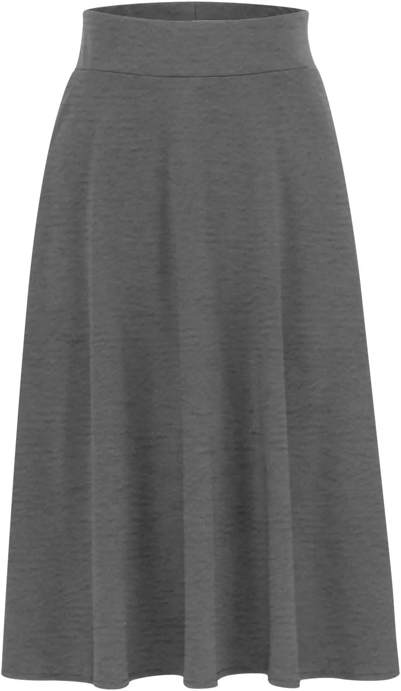 Women's Midi Skirts High Waist Summer Skirts Dressy Casual Solid Skirts Lightweight Flare Skirts Flowy Pleated Skirts