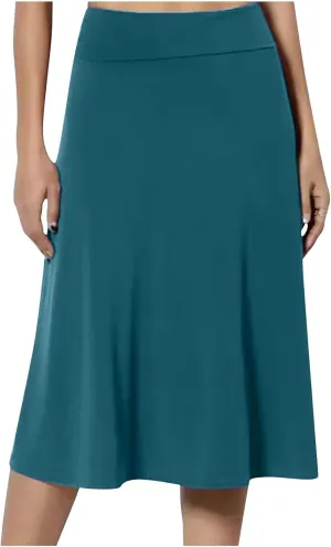 Women's Midi Skirts High Waist Summer Skirts Dressy Casual Solid Skirts Lightweight Flare Skirts Flowy Pleated Skirts
