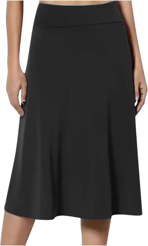 Women's Midi Skirts High Waist Summer Skirts Dressy Casual Solid Skirts Lightweight Flare Skirts Flowy Pleated Skirts