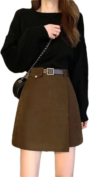 Womens Mini Skirt High Waisted Basic Casual A-Line Short Skirtswith Belt