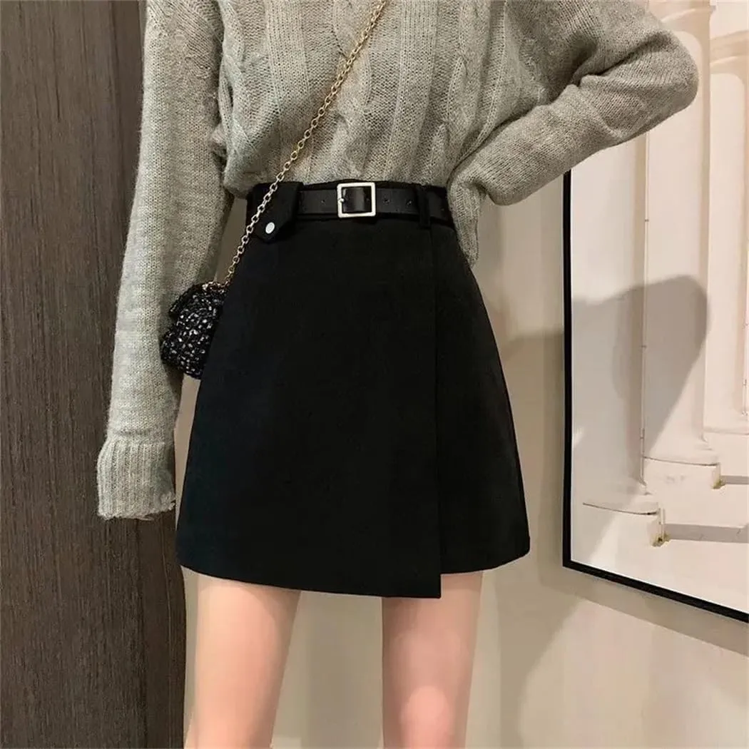 Womens Mini Skirt High Waisted Basic Casual A-Line Short Skirtswith Belt