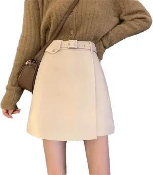 Womens Mini Skirt High Waisted Basic Casual A-Line Short Skirtswith Belt
