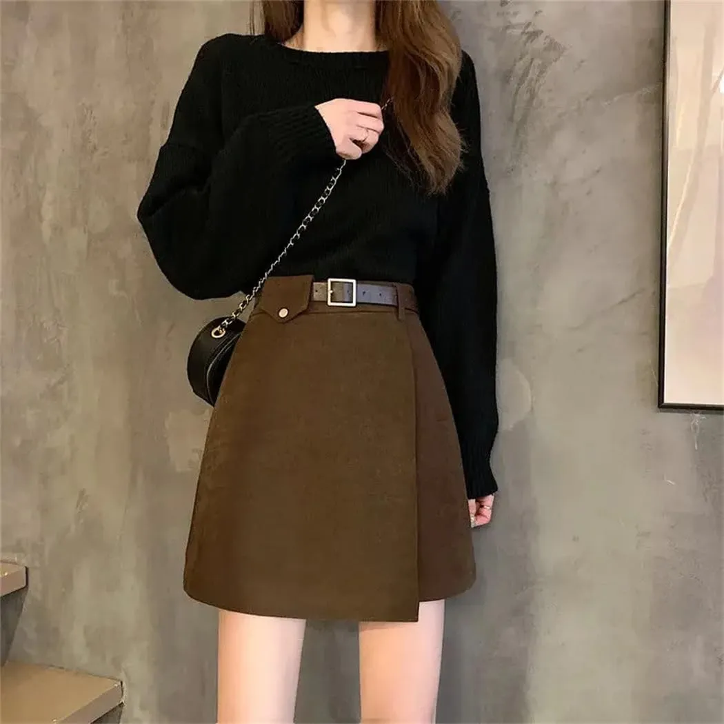 Womens Mini Skirt High Waisted Basic Casual A-Line Short Skirtswith Belt