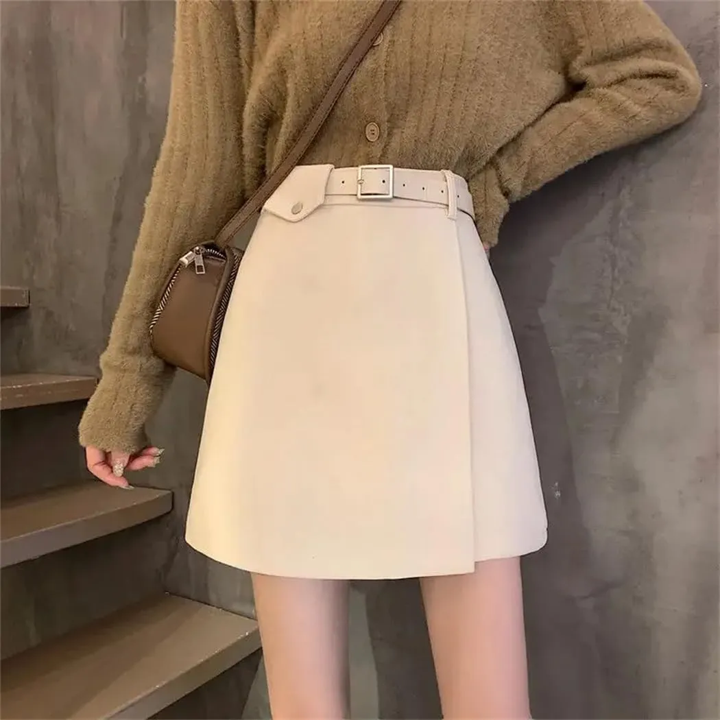 Womens Mini Skirt High Waisted Basic Casual A-Line Short Skirtswith Belt