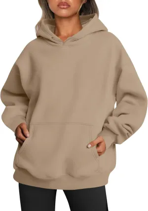 Womens Plain Hoodies Oversized Sweatshirts Pullover Fleece Sweaters With Pockets Winter Fall Outfits Y2k Clothes