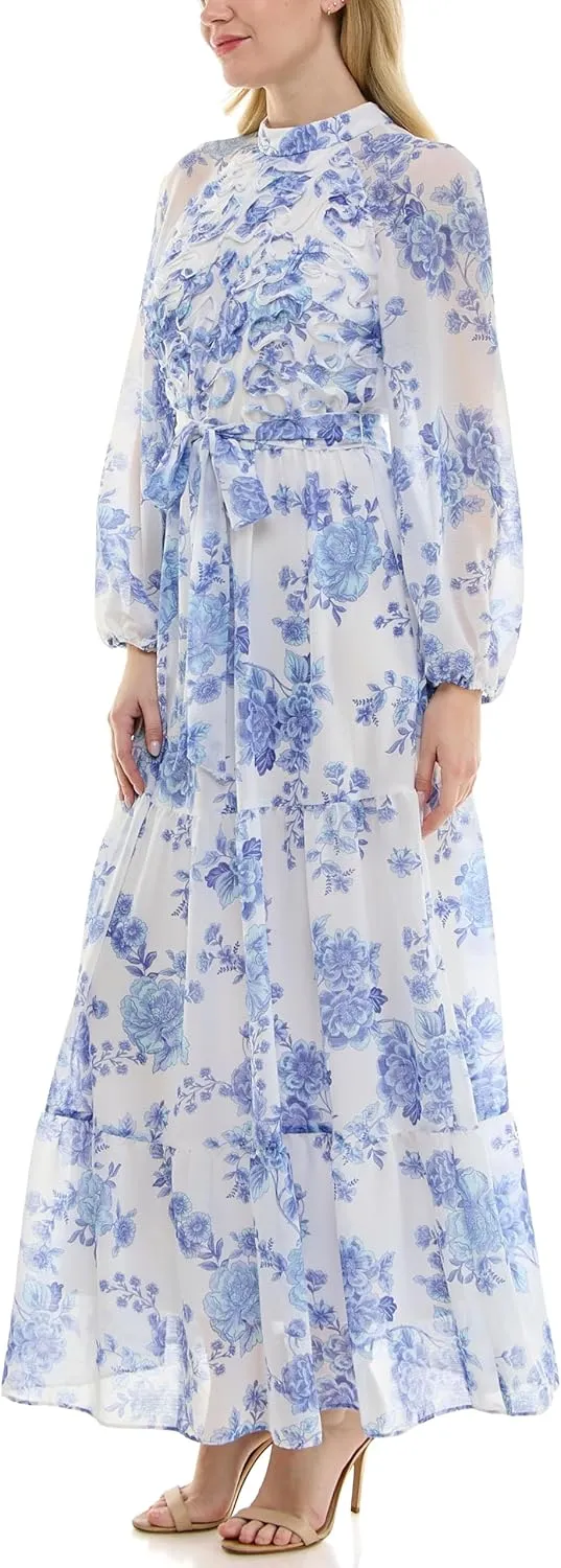 Women's Printed Long Sleeve Maxi Dress