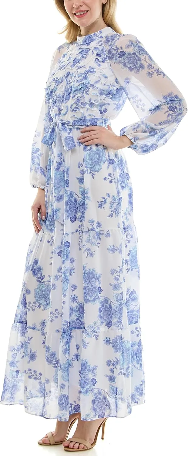 Women's Printed Long Sleeve Maxi Dress