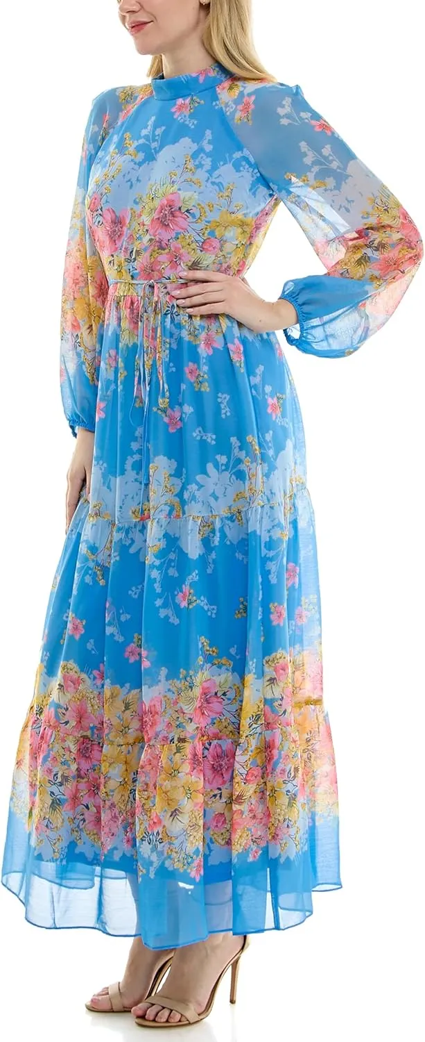 Women's Printed Long Sleeve Maxi Dress