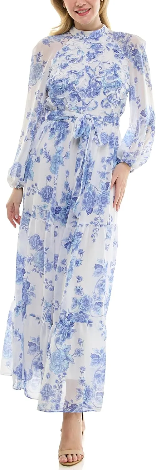 Women's Printed Long Sleeve Maxi Dress