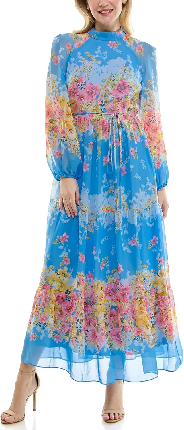 Women's Printed Long Sleeve Maxi Dress