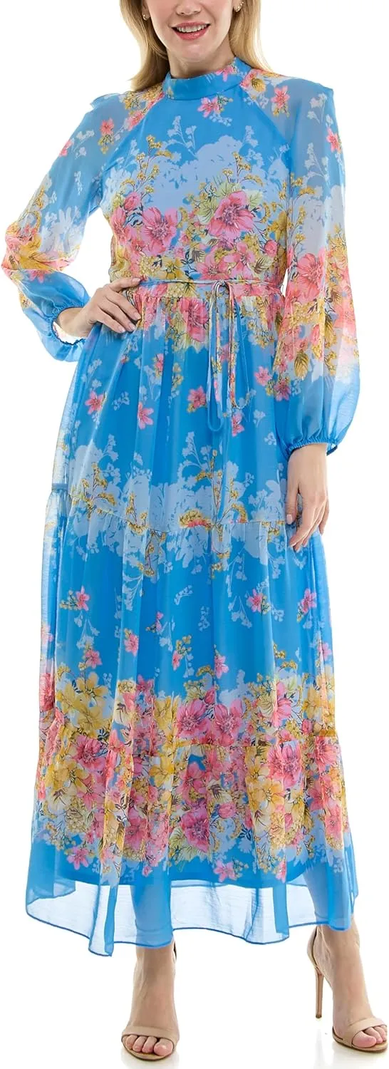 Women's Printed Long Sleeve Maxi Dress