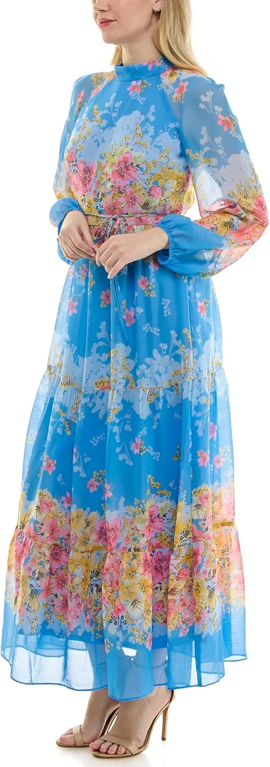 Women's Printed Long Sleeve Maxi Dress
