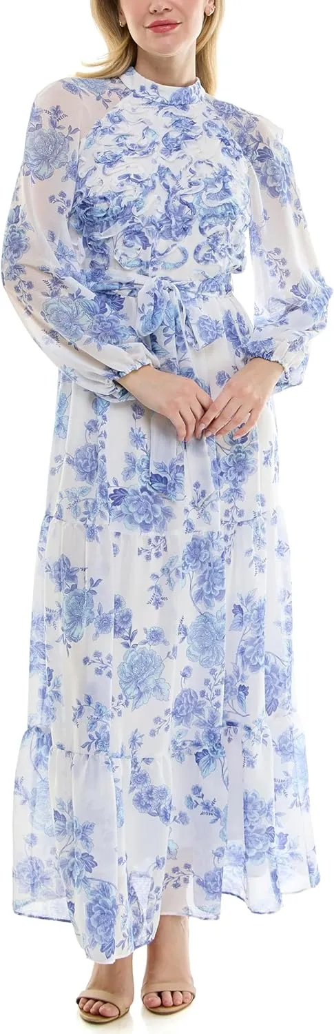 Women's Printed Long Sleeve Maxi Dress