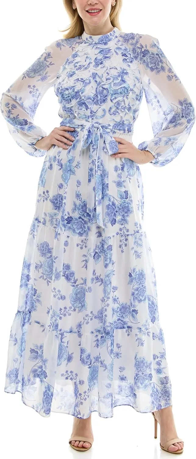 Women's Printed Long Sleeve Maxi Dress