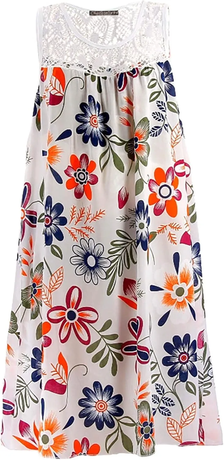 Women's Rompers Dressy Summer Casual Print Maxi Dress 2024 Loose Round Neck Short Sleeve Dresses Outfits, S-5XL