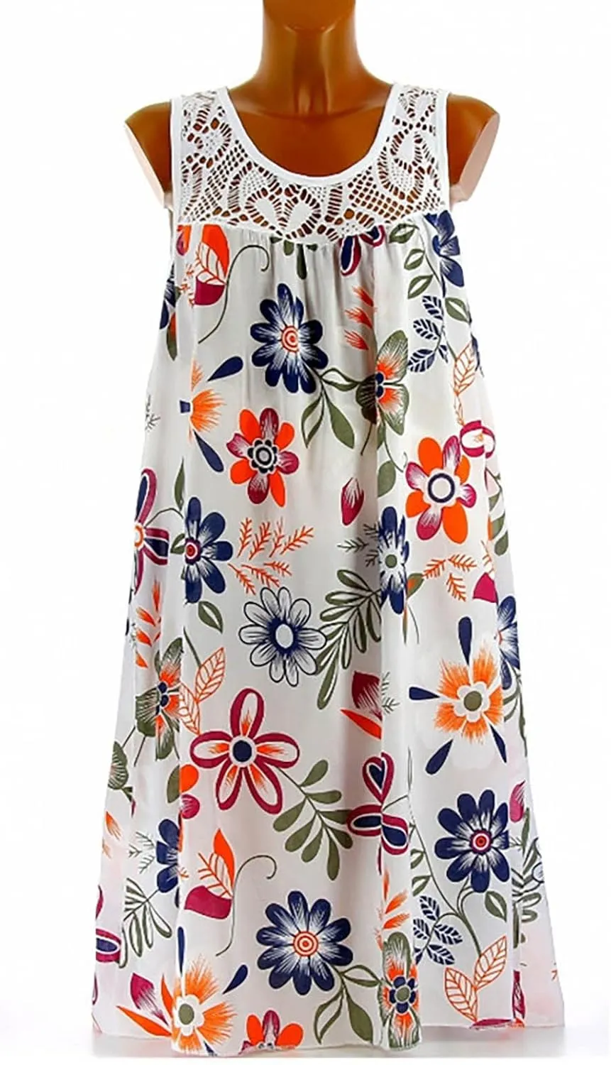 Women's Rompers Dressy Summer Casual Print Maxi Dress 2024 Loose Round Neck Short Sleeve Dresses Outfits, S-5XL