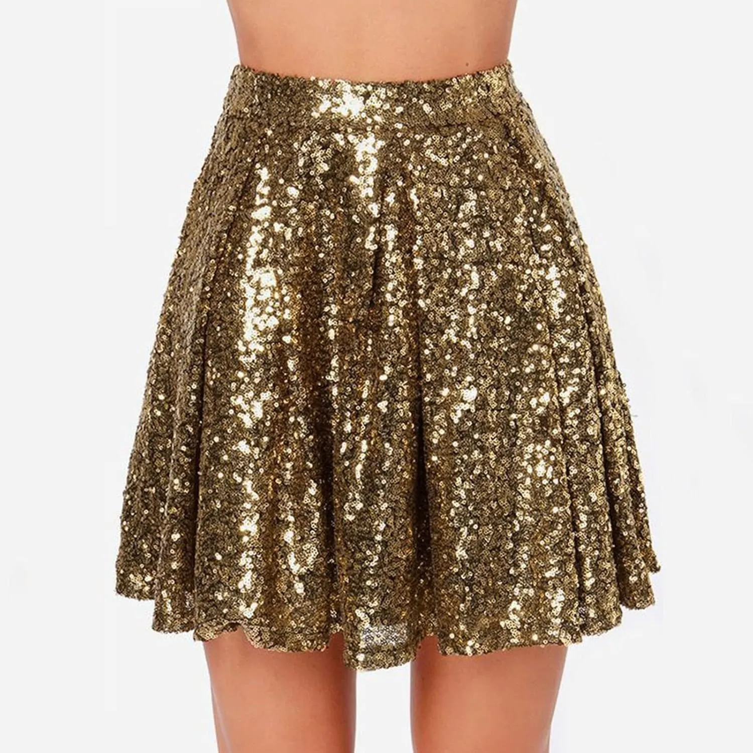 Womens Sequin Skirts Fashion High Waisted Pleated Skirts Holiday Party Sparkly Glitter Skirts 2025 Summer Trendy Skirts
