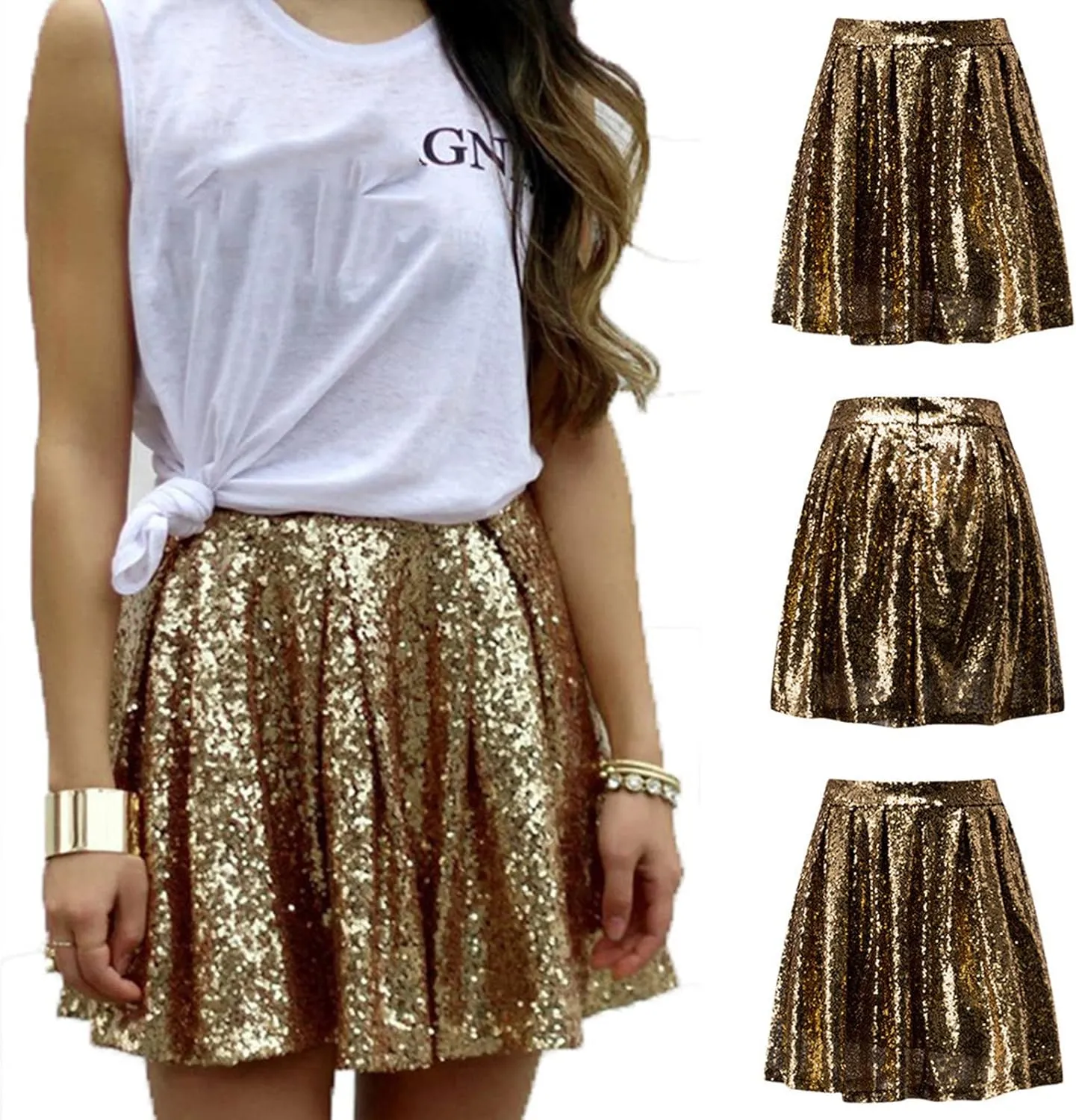 Womens Sequin Skirts Fashion High Waisted Pleated Skirts Holiday Party Sparkly Glitter Skirts 2025 Summer Trendy Skirts