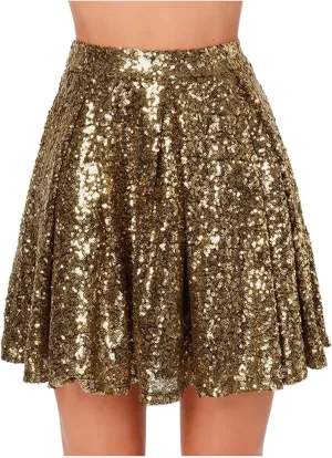 Womens Sequin Skirts Fashion High Waisted Pleated Skirts Holiday Party Sparkly Glitter Skirts 2025 Summer Trendy Skirts