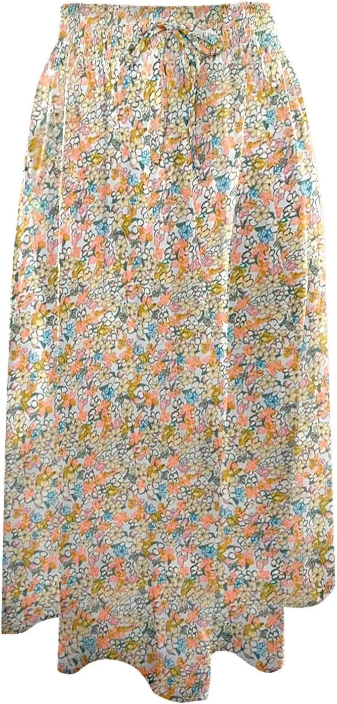 Womens Skirts Elastic Waisted Mid High Waisted Flowy Elegant Skirt Loose Fashionable Comfortable Skorts with Pockets