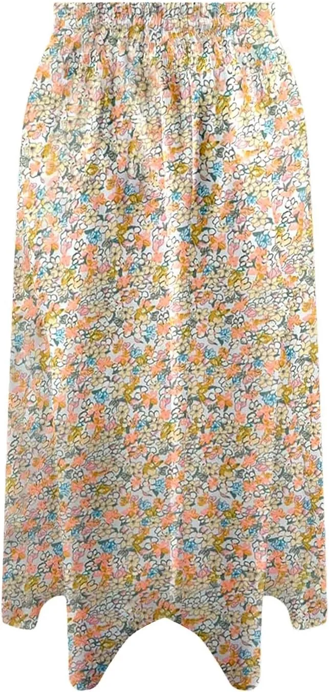Womens Skirts Elastic Waisted Mid High Waisted Flowy Elegant Skirt Loose Fashionable Comfortable Skorts with Pockets