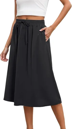 Women's Skirts High Waisted Stretchy Drawstring Baggy Casual Skirt Wide Leg Elastic Waist Solid Color Trendy Skorts