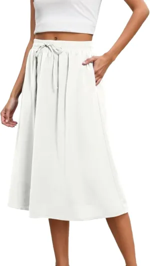 Women's Skirts High Waisted Stretchy Drawstring Baggy Casual Skirt Wide Leg Elastic Waist Solid Color Trendy Skorts