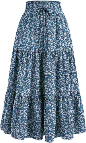 Women's Skirts Women's Summer Comfy Causal Elastic High Waisted Skirts Casual Floral Print A Line Skirt