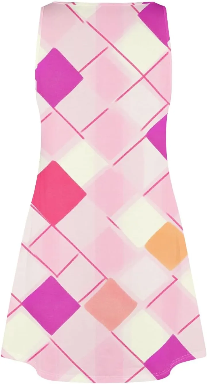Women's Sleeveless Summer Dress Casual Plaid Pattern, Lightweight Fabric, V-Neck, Knee-Length, Perfect for Daily Wear