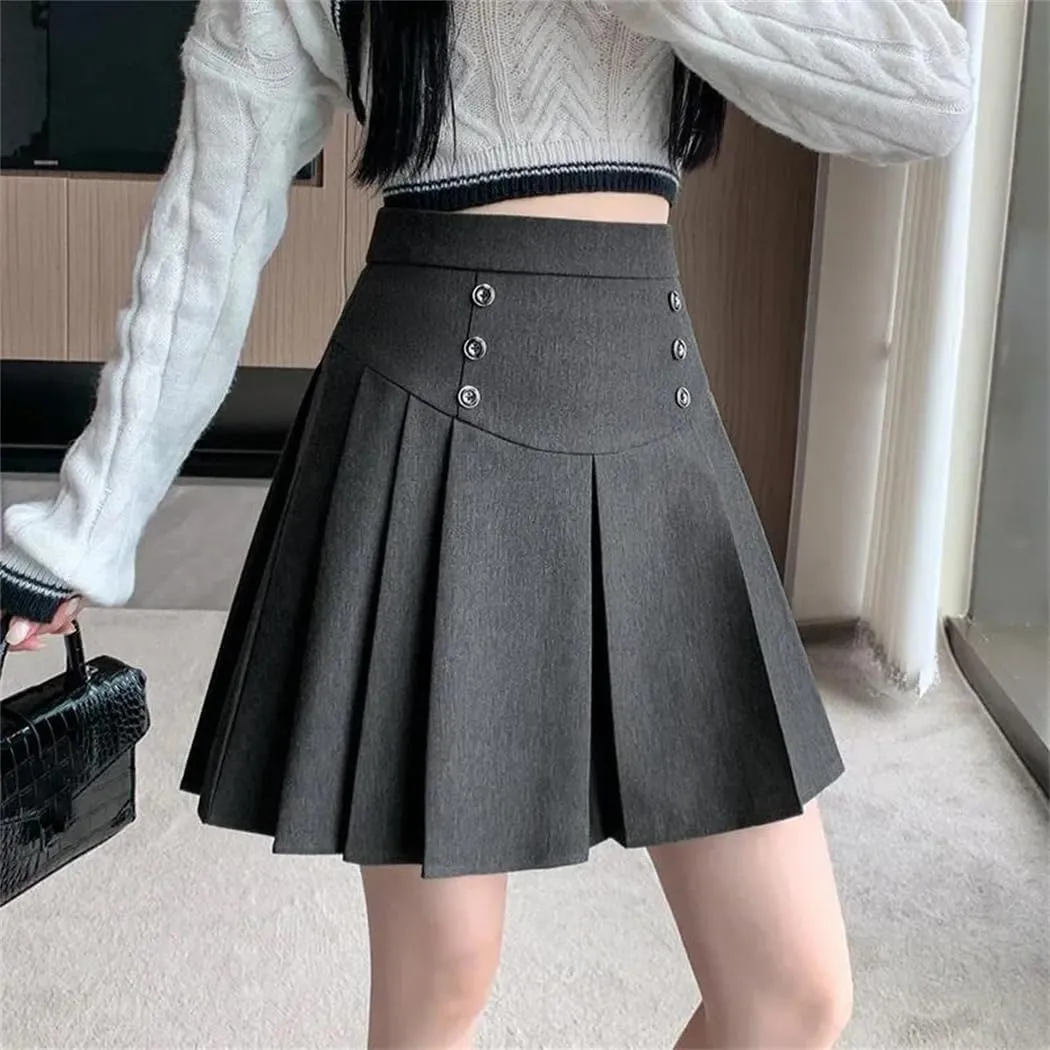 Women's Spring Summer High-Waisted Slim Skirt Elegant A- Line Short Button Mini Skirt