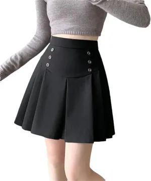 Women's Spring Summer High-Waisted Slim Skirt Elegant A- Line Short Button Mini Skirt