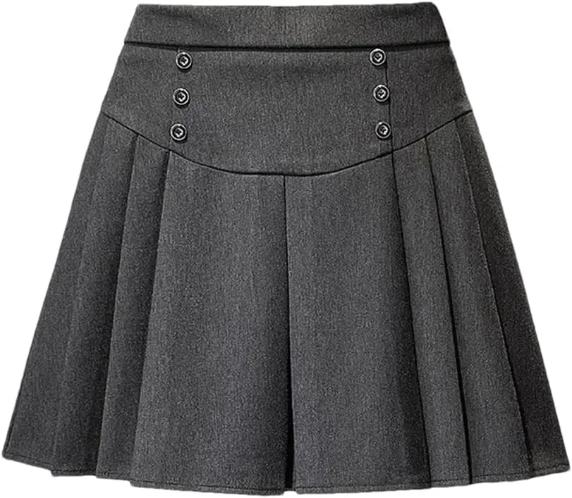 Women's Spring Summer High-Waisted Slim Skirt Elegant A- Line Short Button Mini Skirt