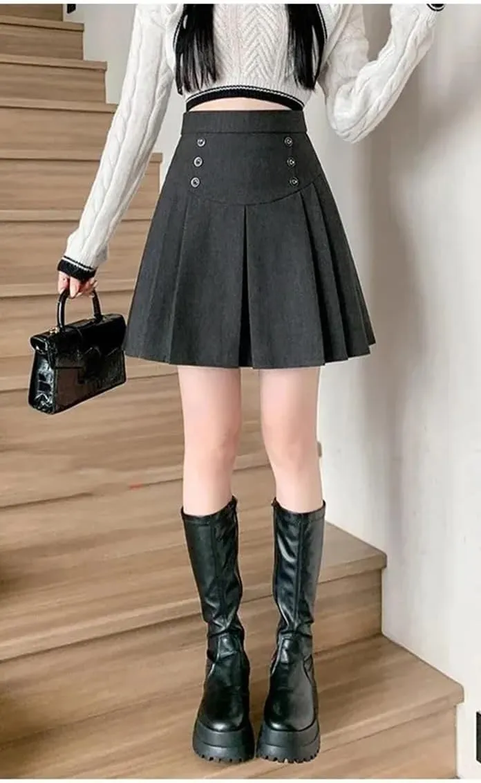 Women's Spring Summer High-Waisted Slim Skirt Elegant A- Line Short Button Mini Skirt
