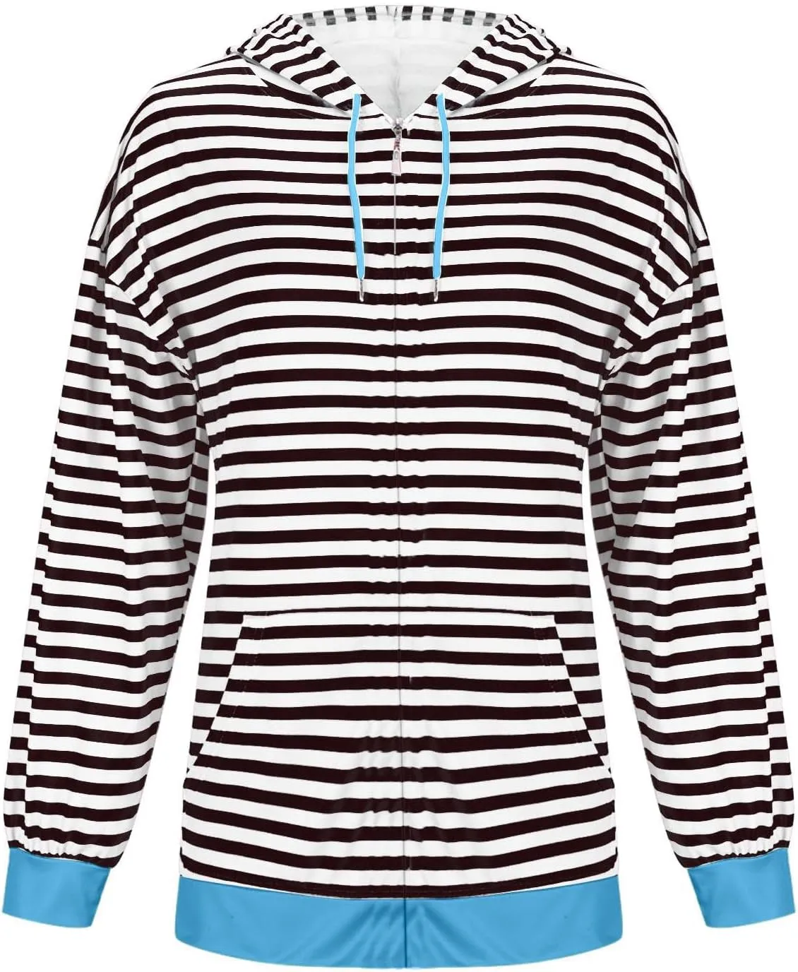 Women's Striped Hooded Sweatshirts Casual Long Sleeved Zippered Jackets Fall Trendy Thin Coats with Pockets