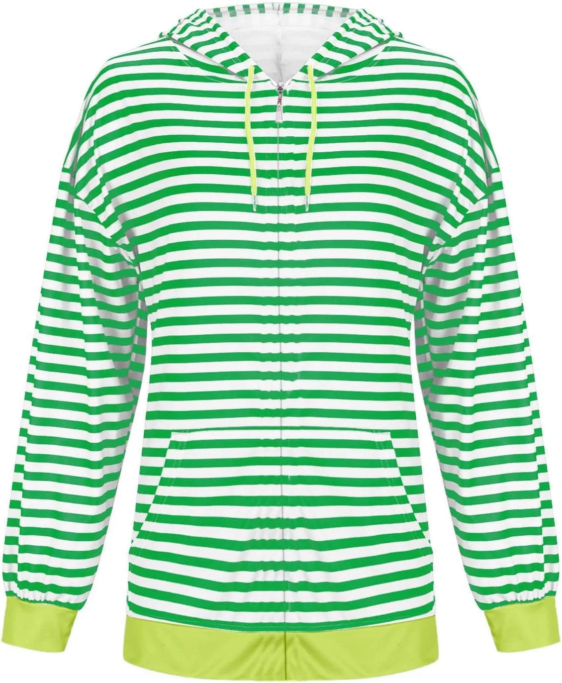 Women's Striped Hooded Sweatshirts Casual Long Sleeved Zippered Jackets Fall Trendy Thin Coats with Pockets