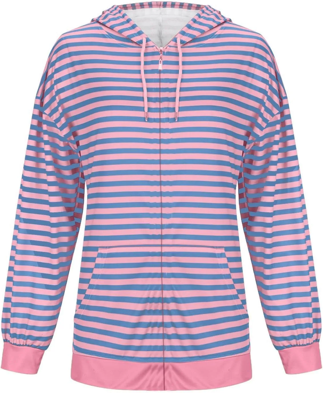Women's Striped Hooded Sweatshirts Casual Long Sleeved Zippered Jackets Fall Trendy Thin Coats with Pockets
