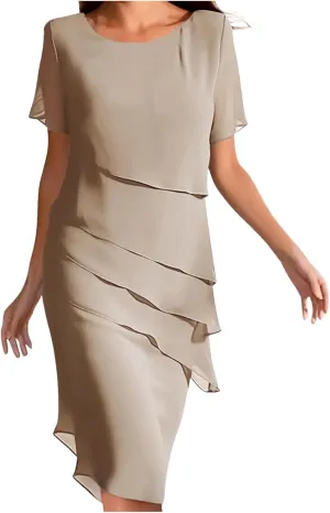 Women's Summer 2025 Midi Dress Chiffon Ruffle Short Sleeve Casual Floral Print Long Flowy Dresses Beach Sundress