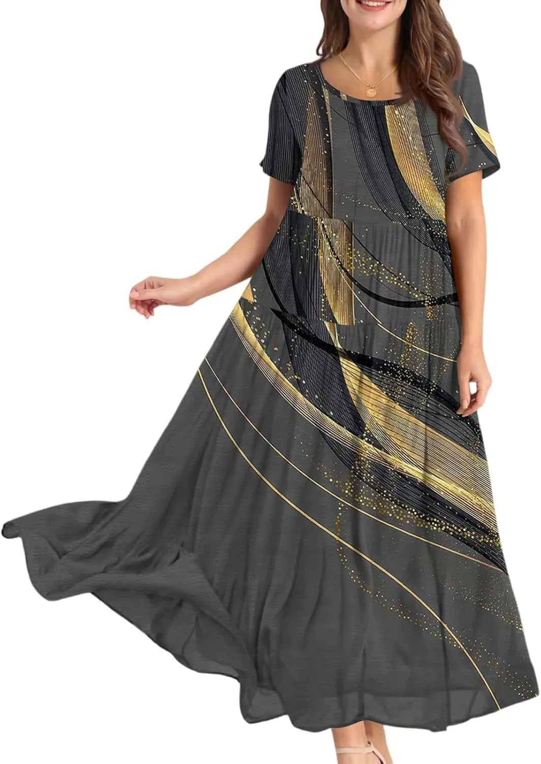 Women's Summer Bohemian Floral Pattern A Line Short Sleeve High Neck Strapless Pleated Swing Vacation Midi Dresses